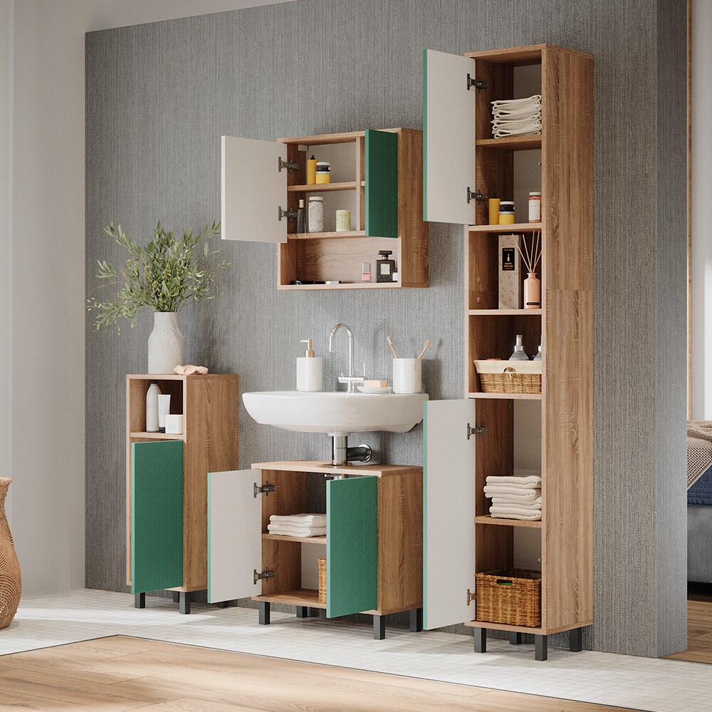 Vicco Hochschrank für Badezimmer Agasta 30cm schmal sonoma, Badschrank 3D Optik