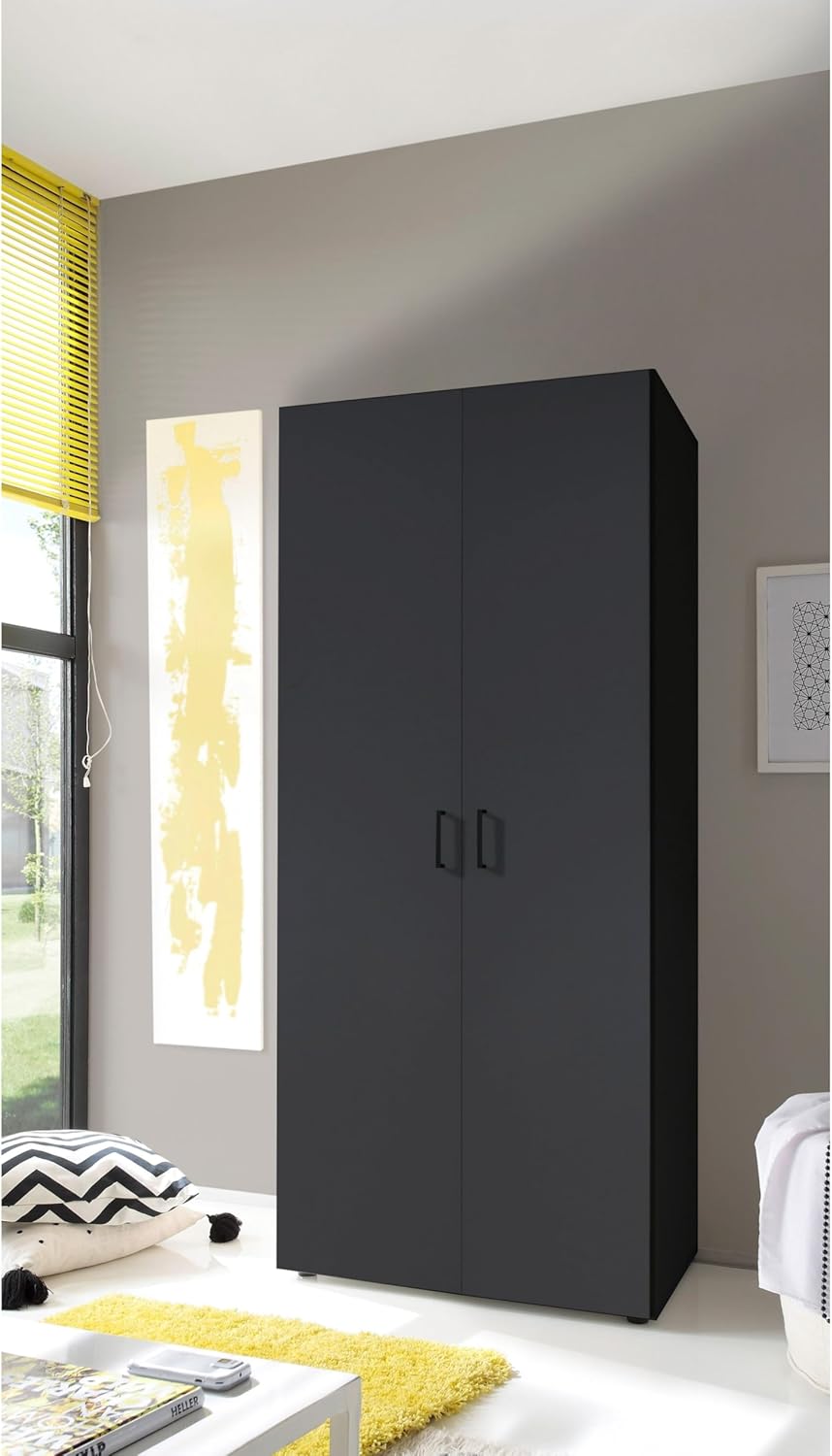 Stella Trading YARK Kleiderschrank in Schwarz matt - Vielseitiger Drehtürenschrank 2-türig mit viel Stauraum für Ihr Schlafzimmer - 80 x 177 x 52 cm (B/H/T)