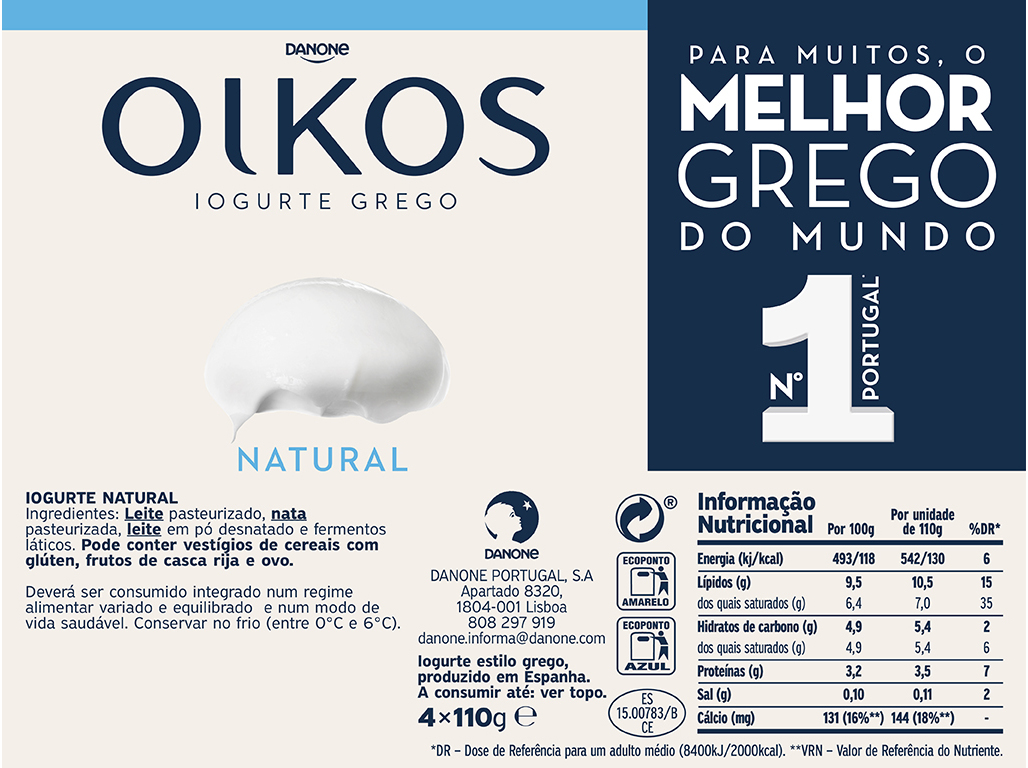 IOGURTE OÎKOS DANONE GREGO NATURAL 4X110G