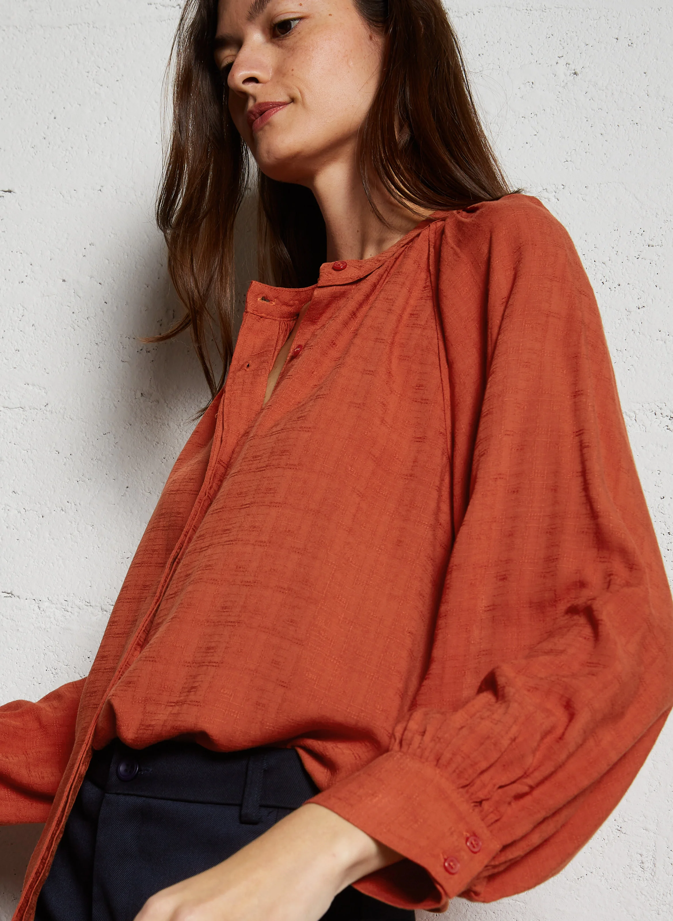 Chemise ample à col mao | Orange