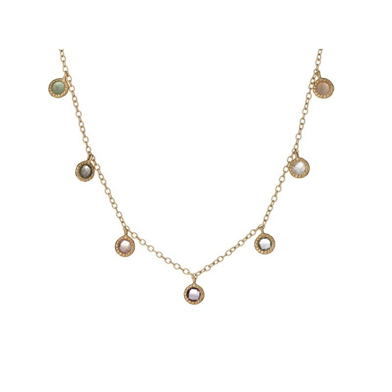COLLIER PIERRES NATURELLES ARGENT DORE