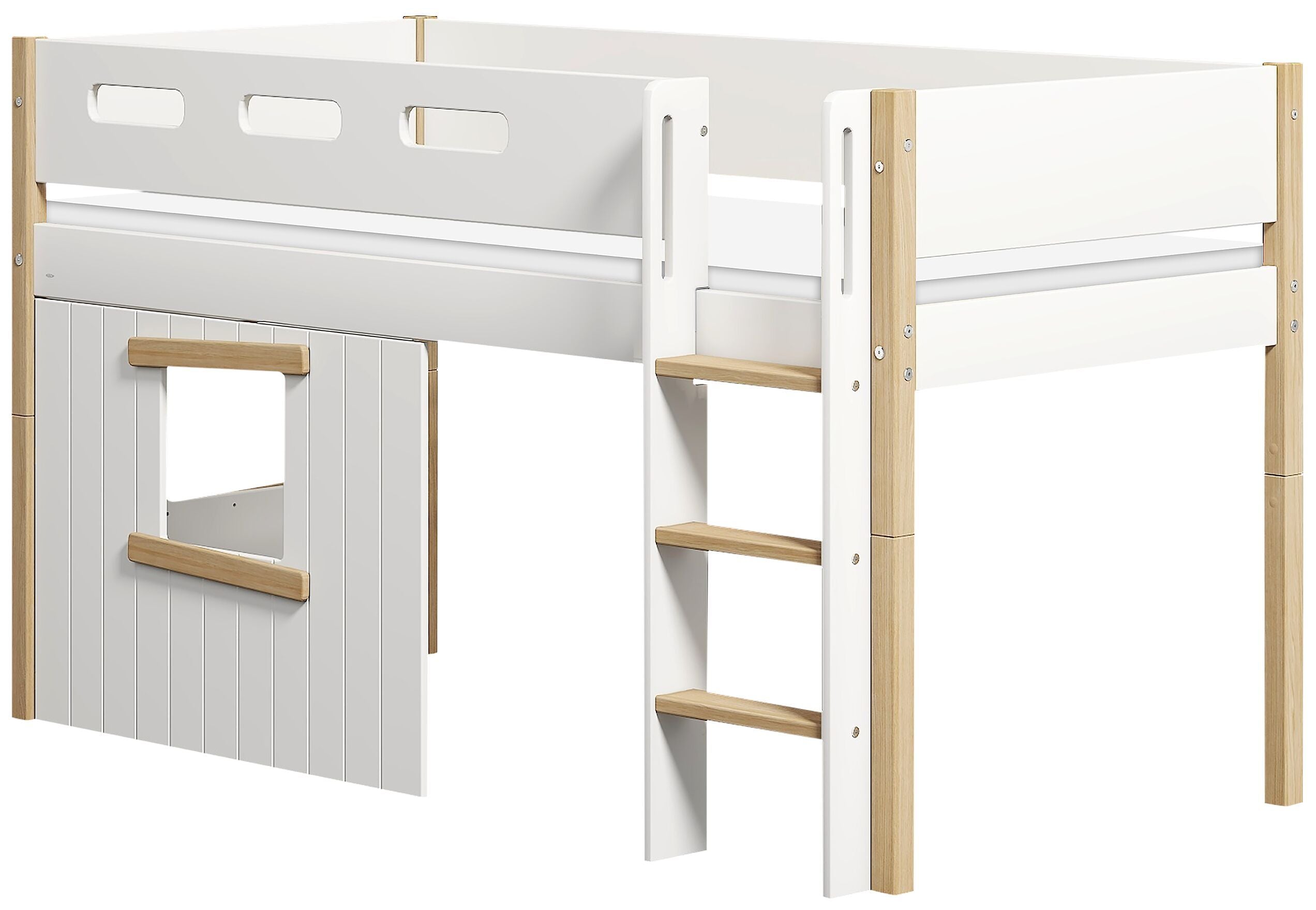 Flexa NOR Halbhochbett mit Baumhaus - Weiss / B: 109.0 cm x T: 210.0 cm x H: 120.0 cm