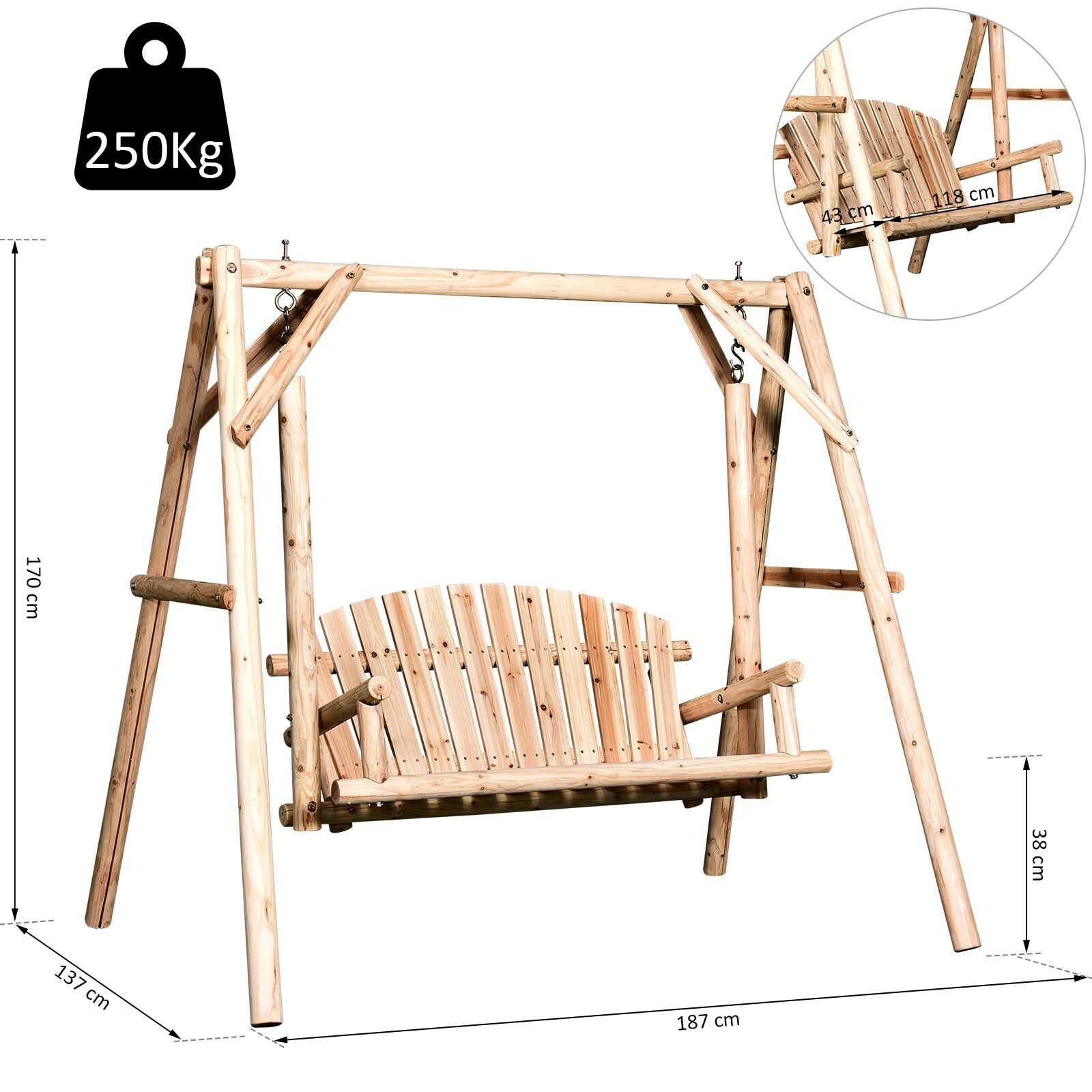 Outsunny Hollywoodschaukel als 2-Sitzer 187 x 137 x 170 cm (BxTxH)