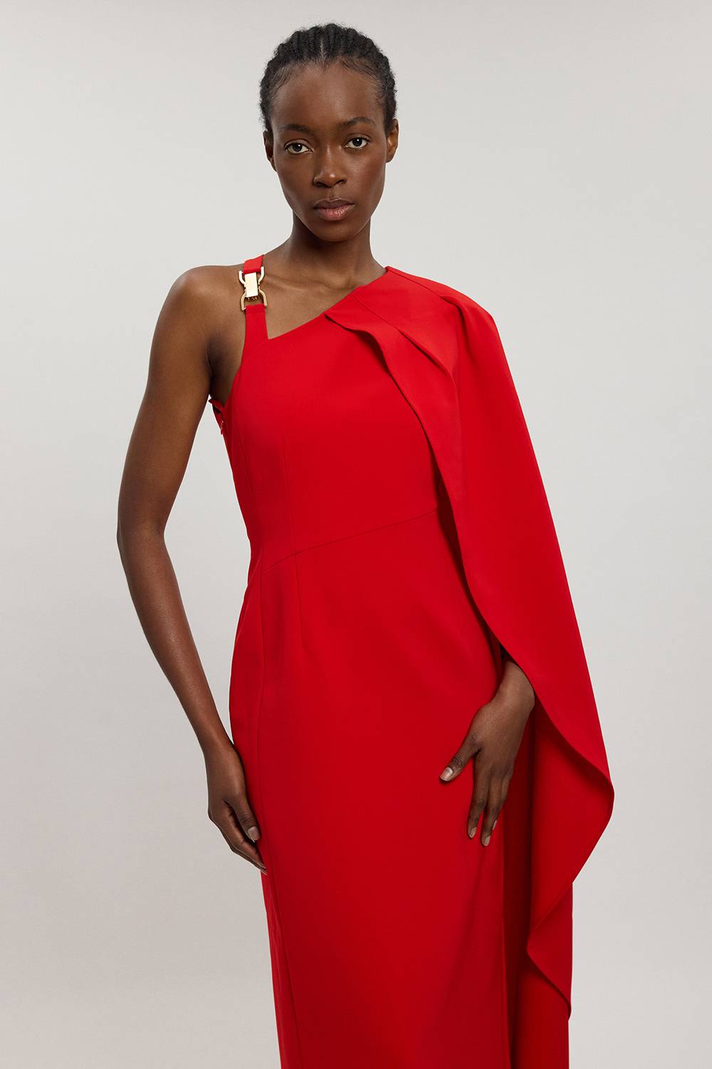 KarenMillen Robe Longue Asymétrique En Viscose Compacte Avec Détail Drapé