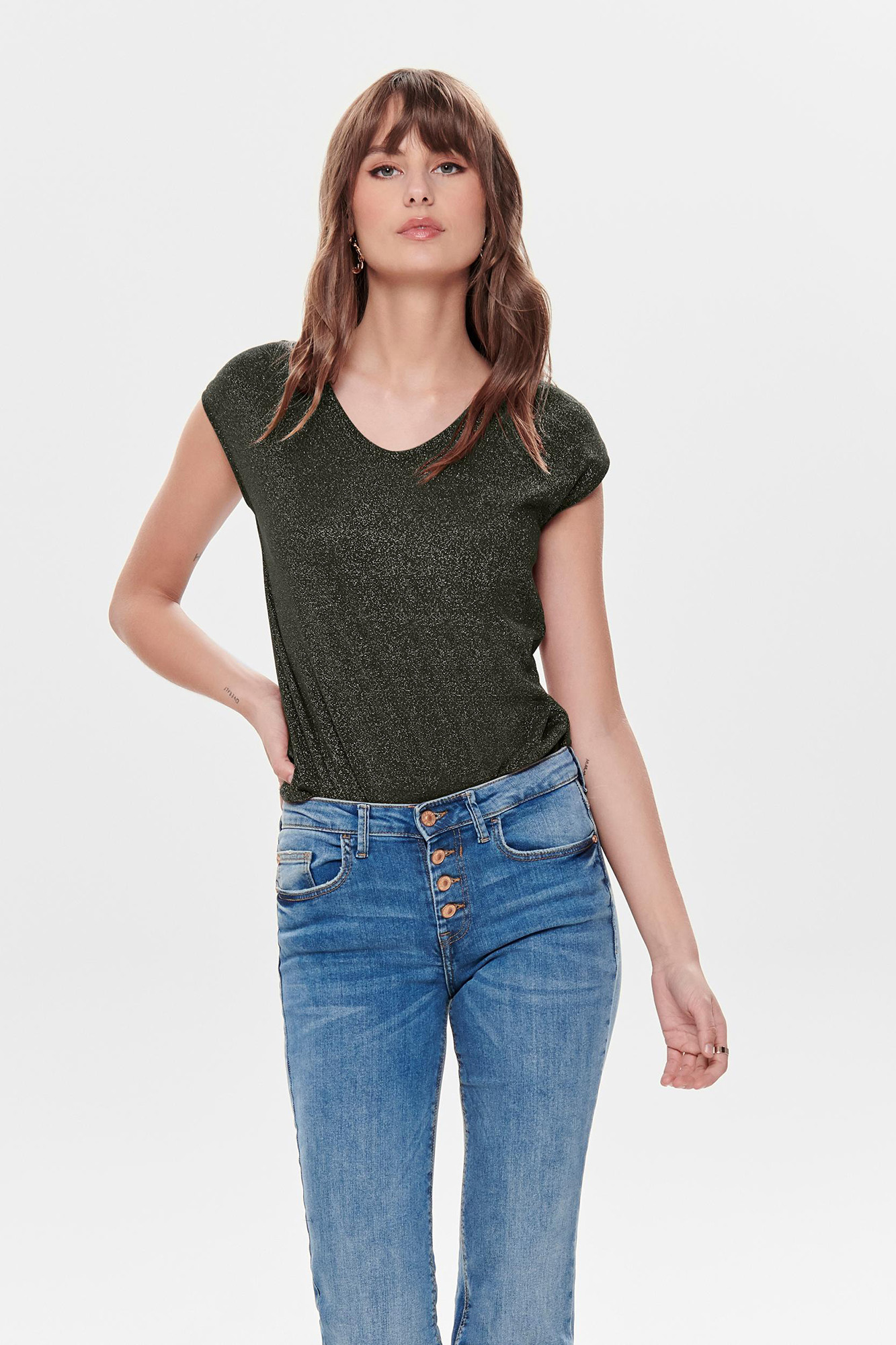 camiseta de manga curta com lurex
