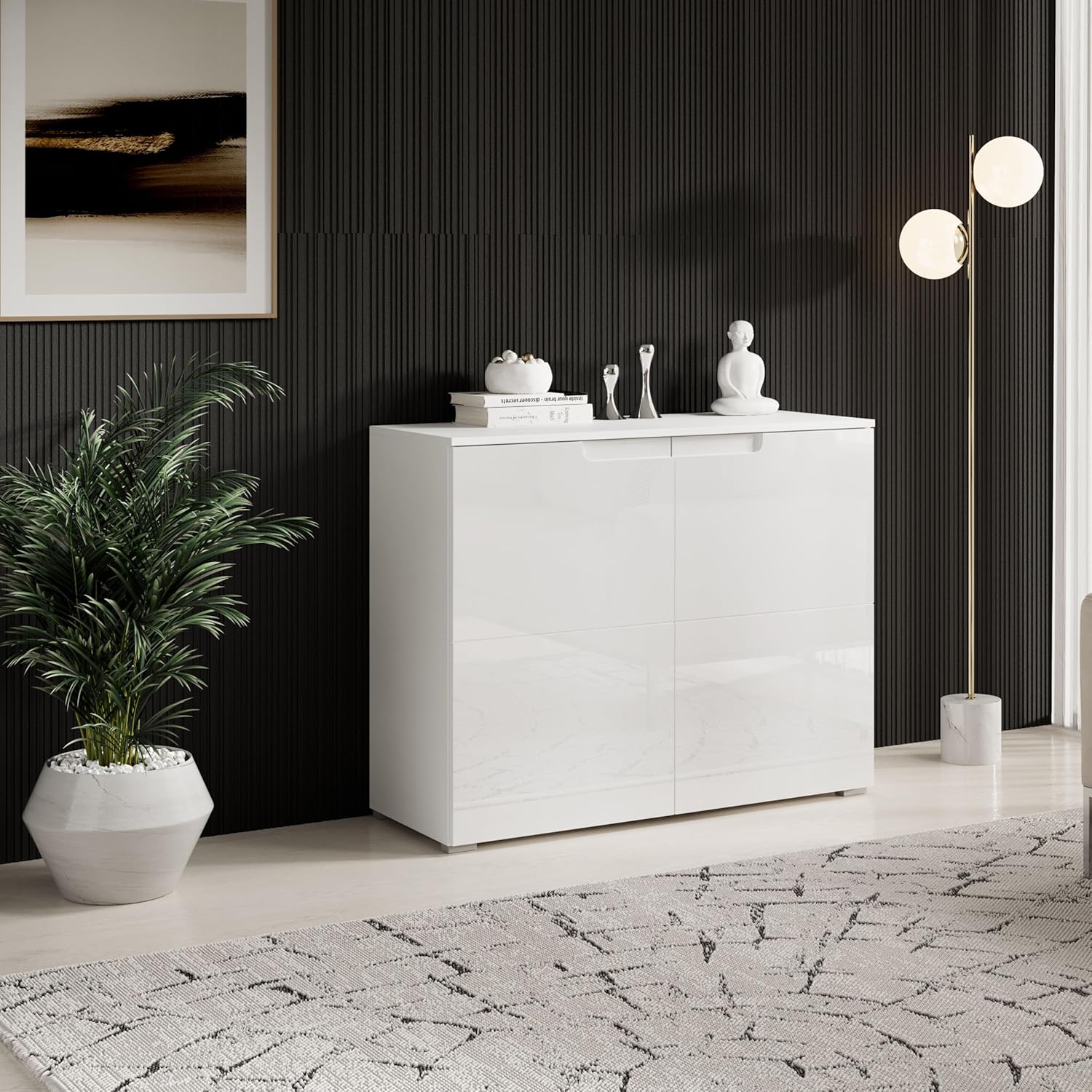 SPICE Kommode in Hochglanz Weiß - Modernes Sideboard mit viel Stauraum für Ihren Wohnbereich - 100 x 80 x 40 cm (B/H/T)