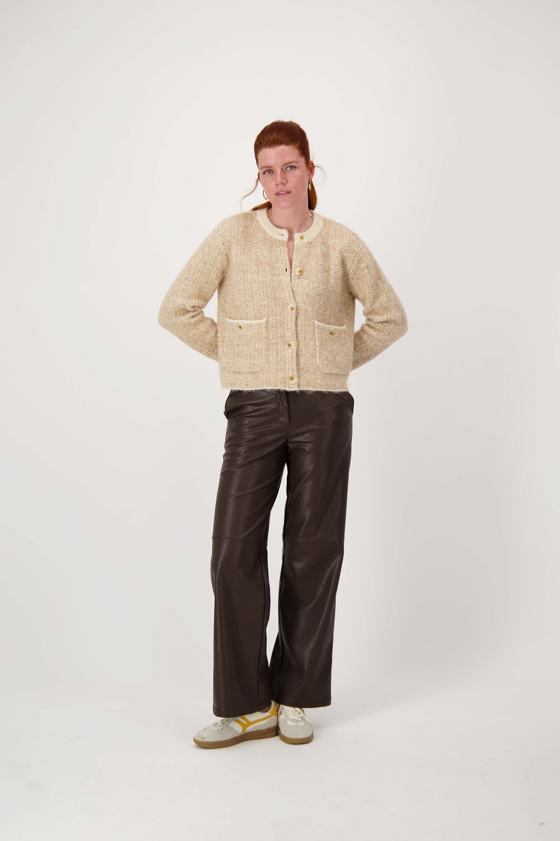 jacquard vest met visgraat structuur