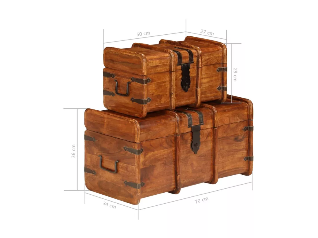 Coffre de rangement 2 pcs Bois d'acacia solide et finition miel