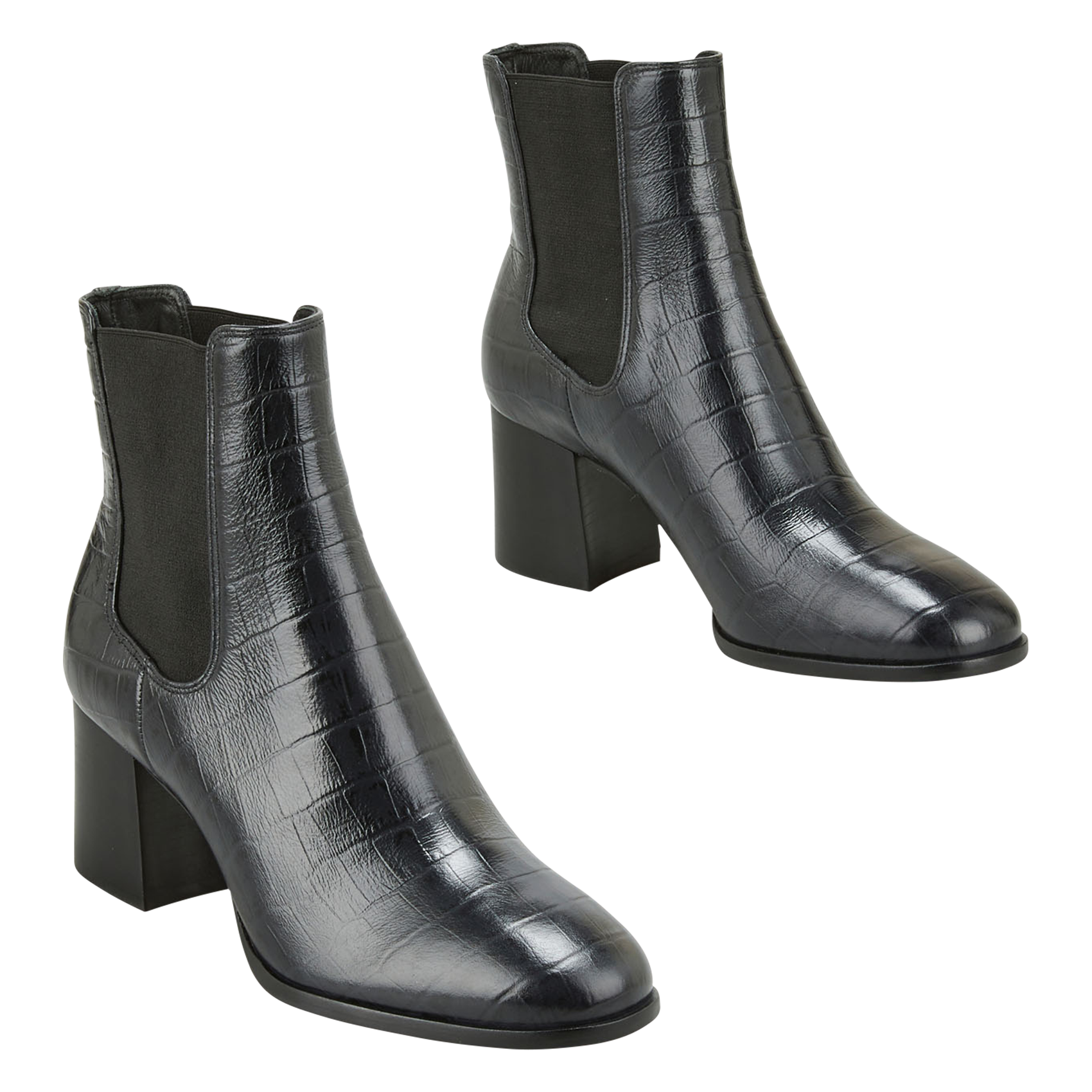 LANAE2 - Bottines à talon en cuir embossé croco | Noir