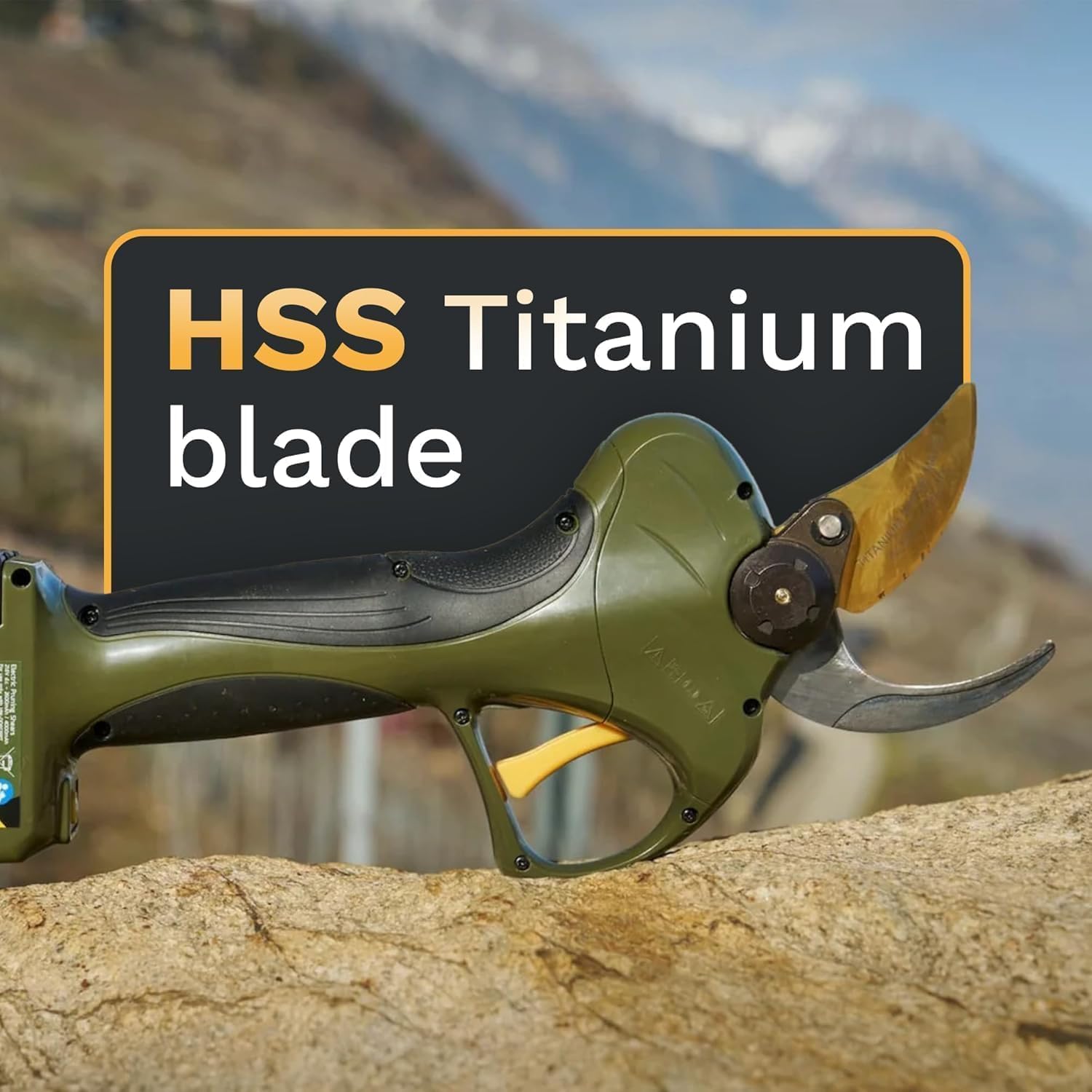 Alpen Swiss Tools Elektrische Gartenschere Wildhorn 40 - HSS-Titan-Klinge, 40 mm Schnittdurchmesser, 1 Li-Ion-Akkus, 3-fach-Ladegerät, Koffer & Zubehör