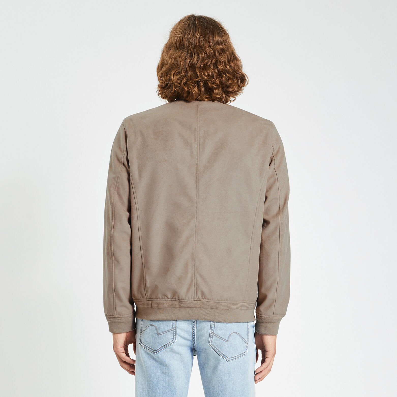 Blouson zippé aspect velours Beige