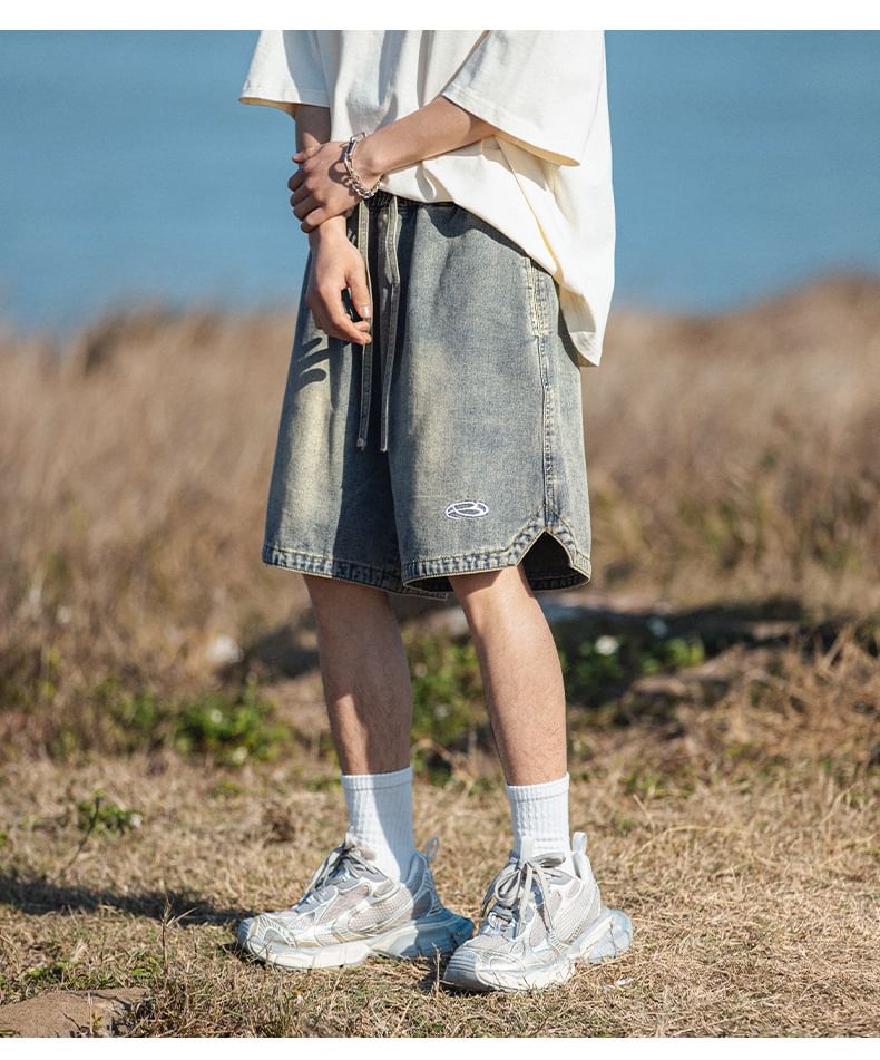 Really Point - Gewassen denim shorts met trekkoord in de taille