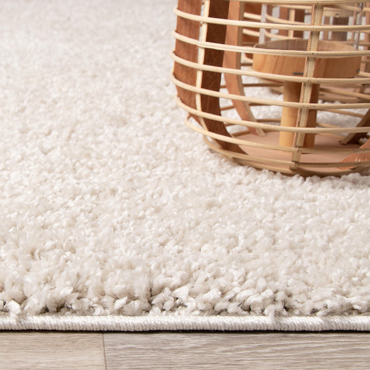Rond hoogpolig vloerkleed - Lofty Creme/Wit