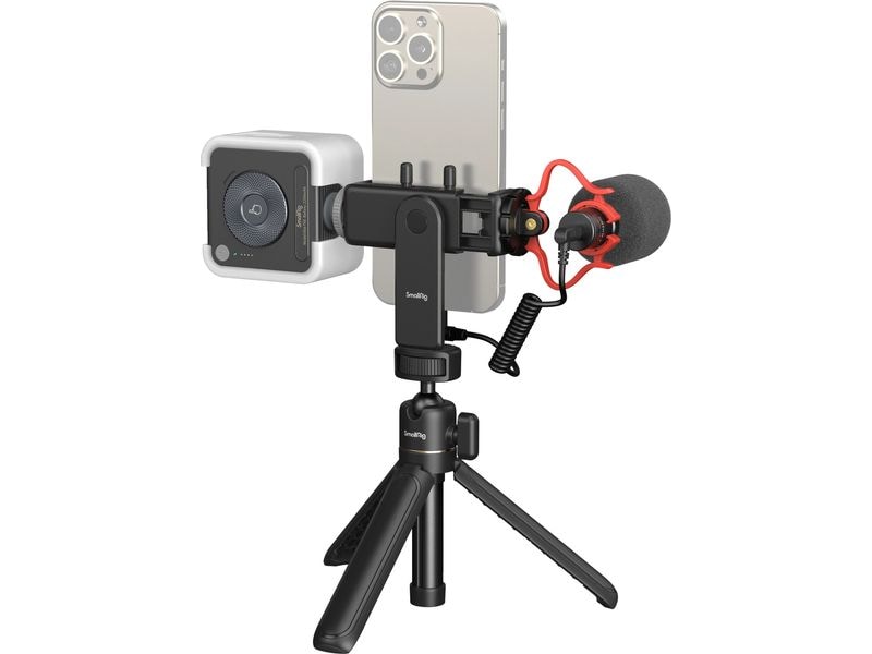 Smallrig Stativ Smartphone Vlog Kit VK-50 Kompaktes und tragbares Stativ mit Smartphone-Halterung, LED-Videoleuchte und Mikrofon