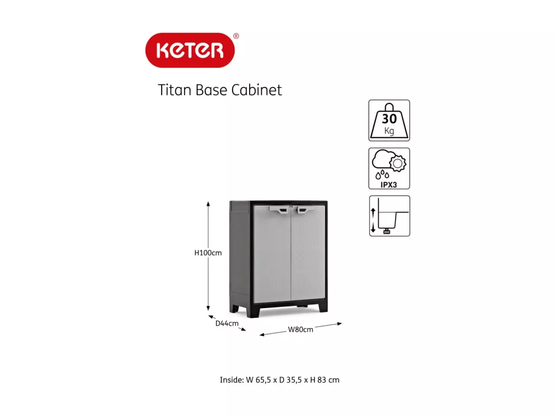 Armoire de rangement basse Titan Noir et gris 100 cm