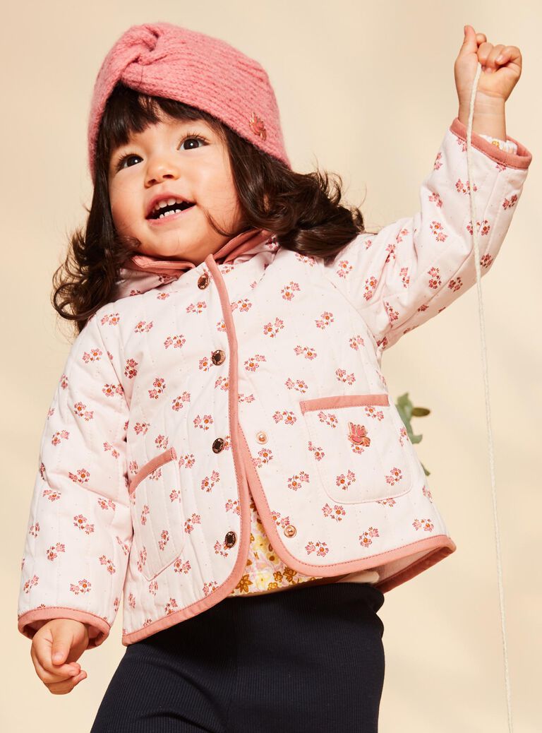 Manteau rose pâle à capuche matelassé à fleurs