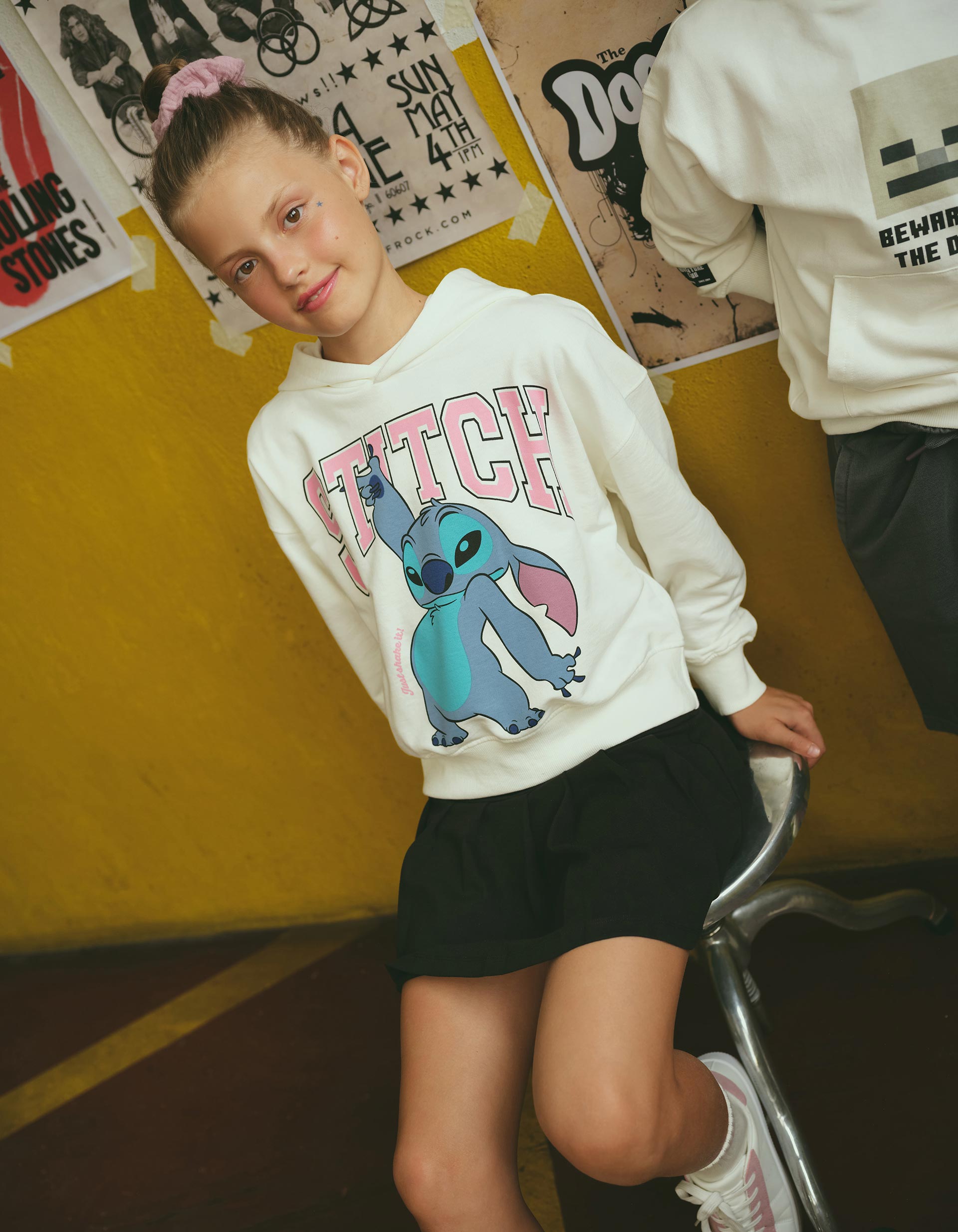 Sweatshirt de Felpa Capuz 'Stitch', Menina, Branco