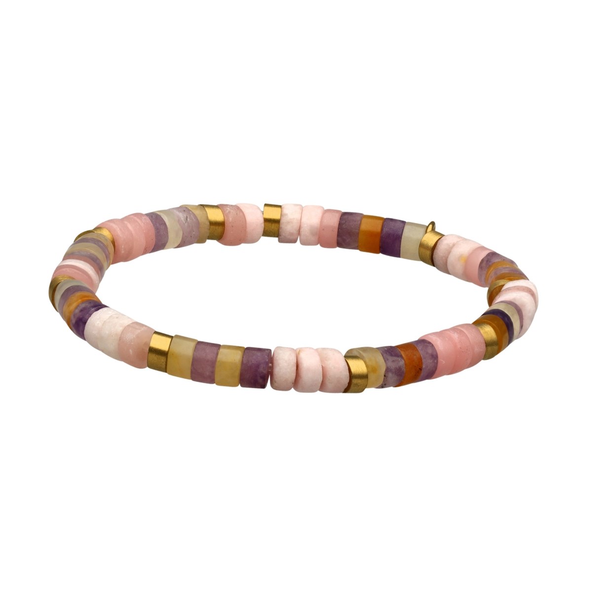 Bracelet Acier Perles Heishi 4mm Pierre Opale Rose Améthyste Et Aventurine Jaune-Small-16cm