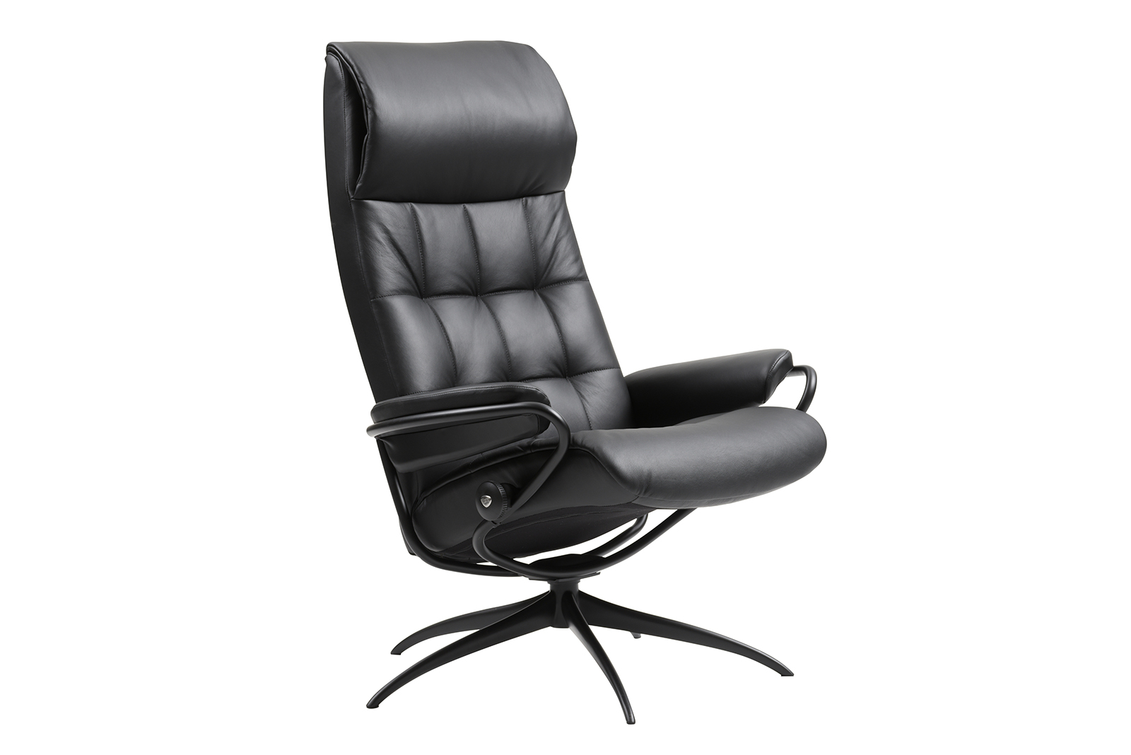 London lenestol I hud Batick Black og Star understell i sort aluminium med BalanceAdapt. Medium