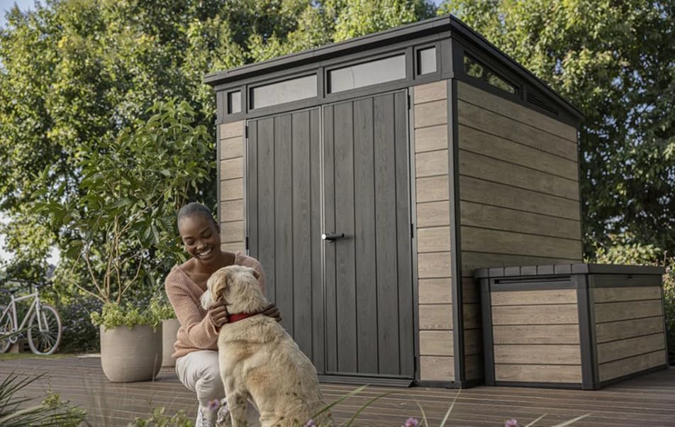 Gartenhaus Keter Signature Ashwood Pent 7x7 inkl. Fußboden 216 x 218 cm anthrazit/braun exklusiv bei Hornbach