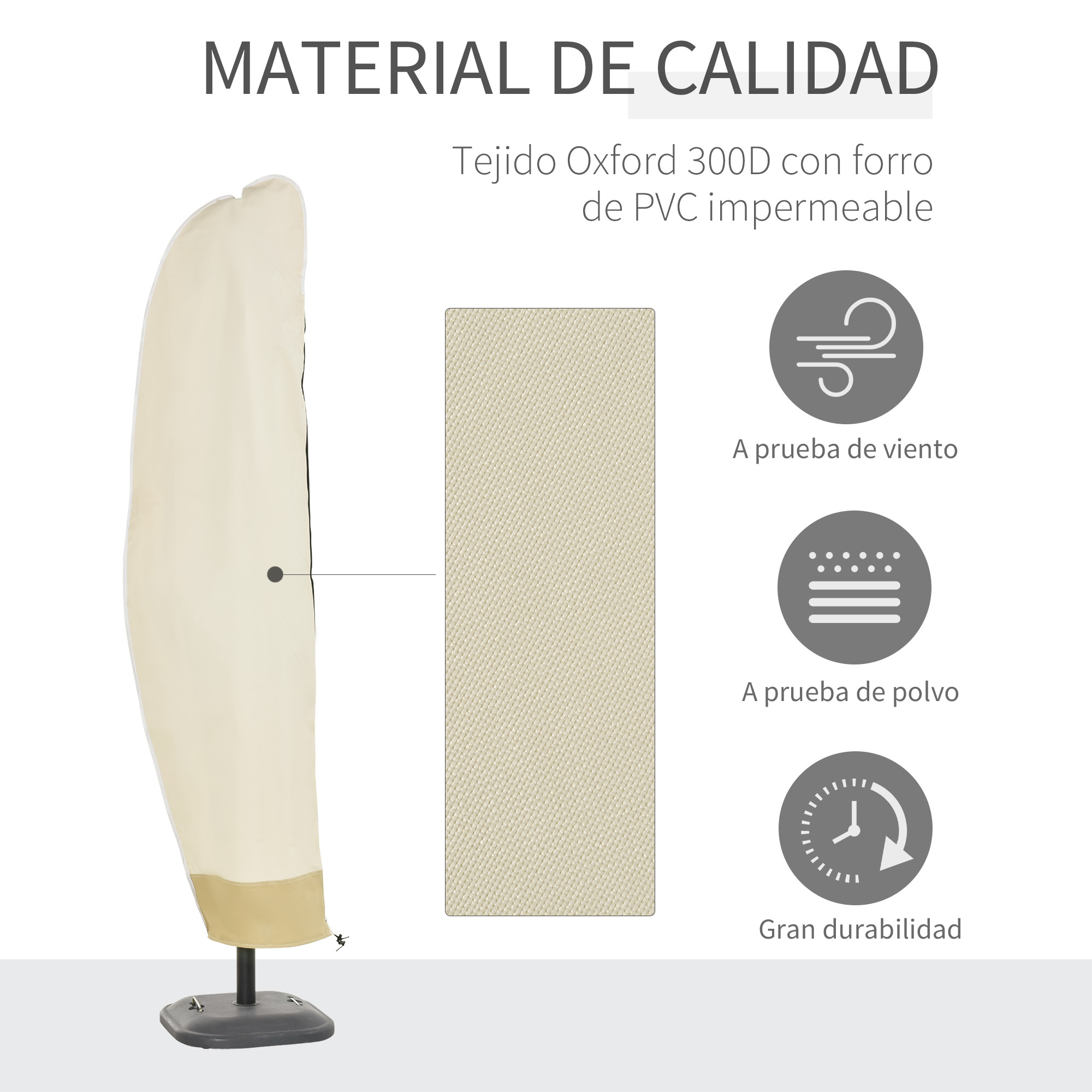 Capa protetora para guarda-sol Outsunny, diâmetro de 2 a 4 m, tecido Oxford impermeável, Ø56x220 cm, capa para guarda-sol com zíper, resistente às intempéries para jardim externo, bege.