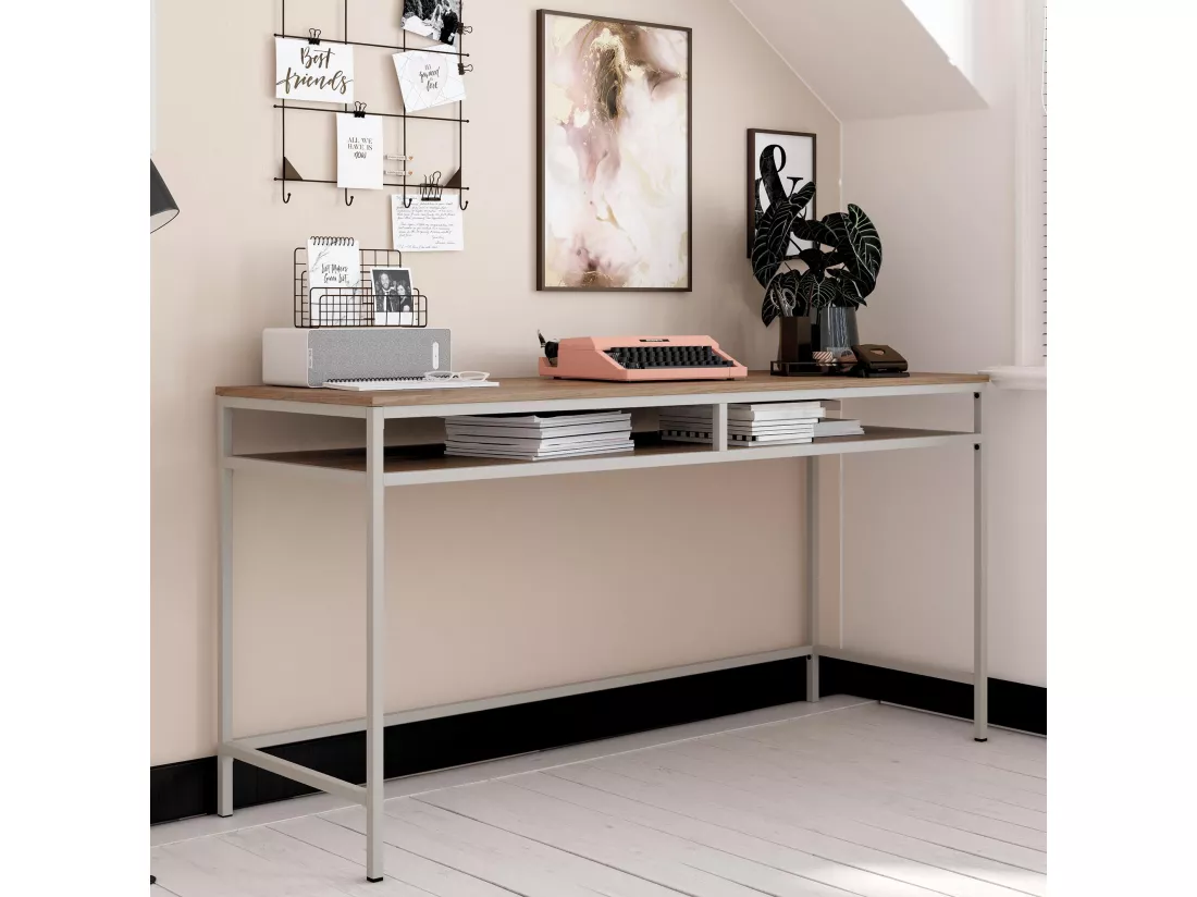 Bradford | Bureau en effet noyer avec cadre en métal gris