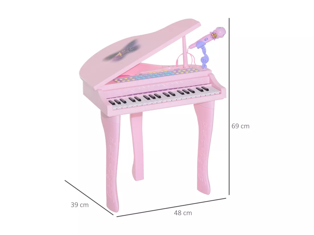 Piano à queue électronique 37 touches multifonctions avec micro haut parleur rose