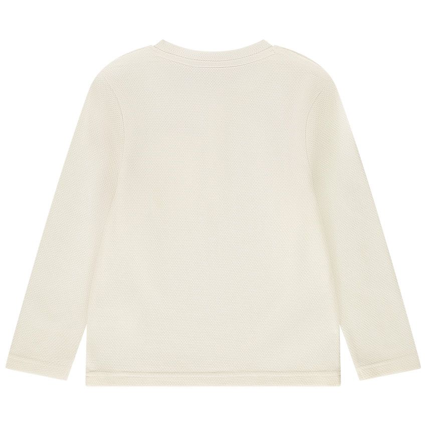 T-shirt manches longues en nid d'abeille uni pour garçon - Ecru