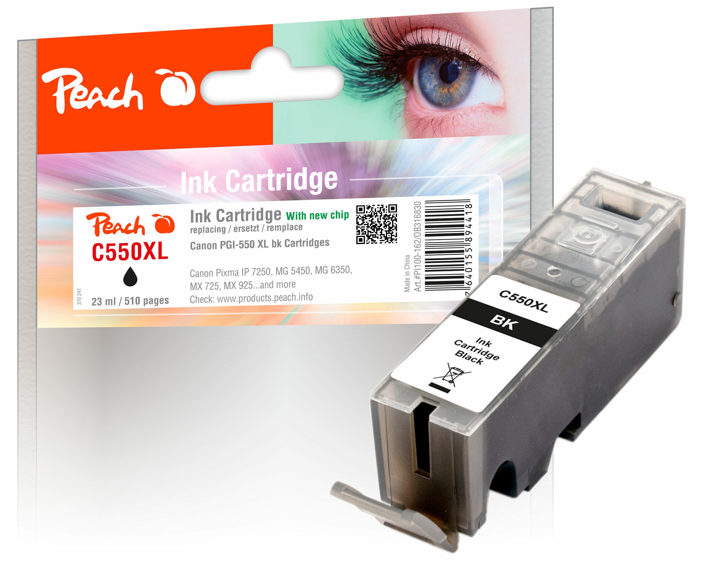 Peach C550 XLPGBK Druckerpatrone XL bk ersetzt Canon PGI-550XLPGBK, 6431B001 für z.B. Canon Pixma MX 925, Canon Pixma IP 7250, Canon Pixma MG 7550