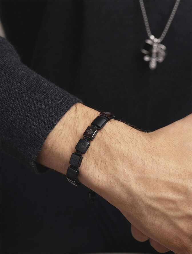 Nialaya Men's Ceramic Flatbead Bracelet in Red and Matte Black Red / black