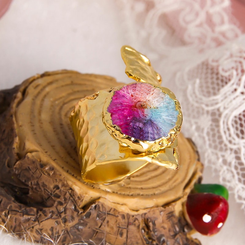 Bague ajustable - Laiton plaqué or & quartz