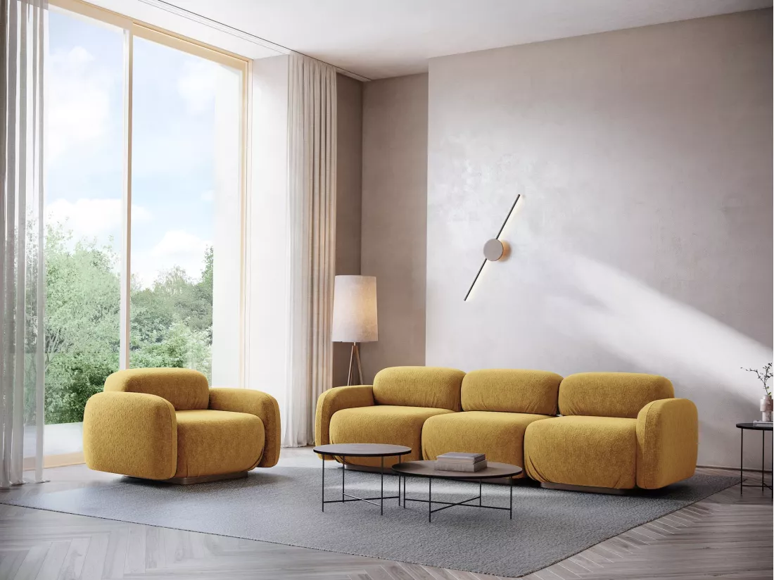 Fauteuil en tissu chenille - moutarde - AILANI