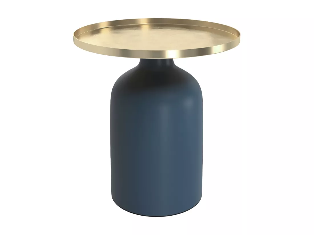 Table d'appoint ronde en métal bleu et laiton D45 cm - Lyne
