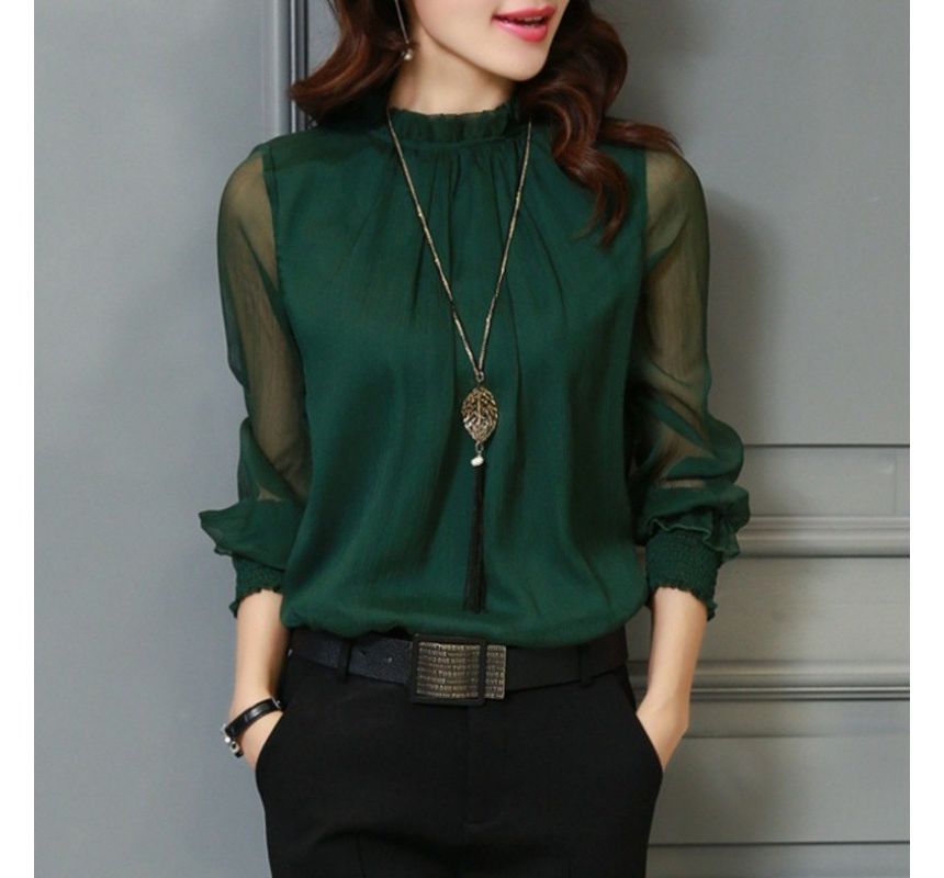 Muezz - Chiffon blouse met pofmouwen en col