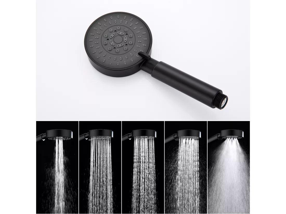 AURALUM MAX  Mitigeur Baignoire Noir,Robinet Baignoire avec Douchette 5 Jets/Flexible de Douche (1.5m) Support, Mitigeur monocommande Douche Mural