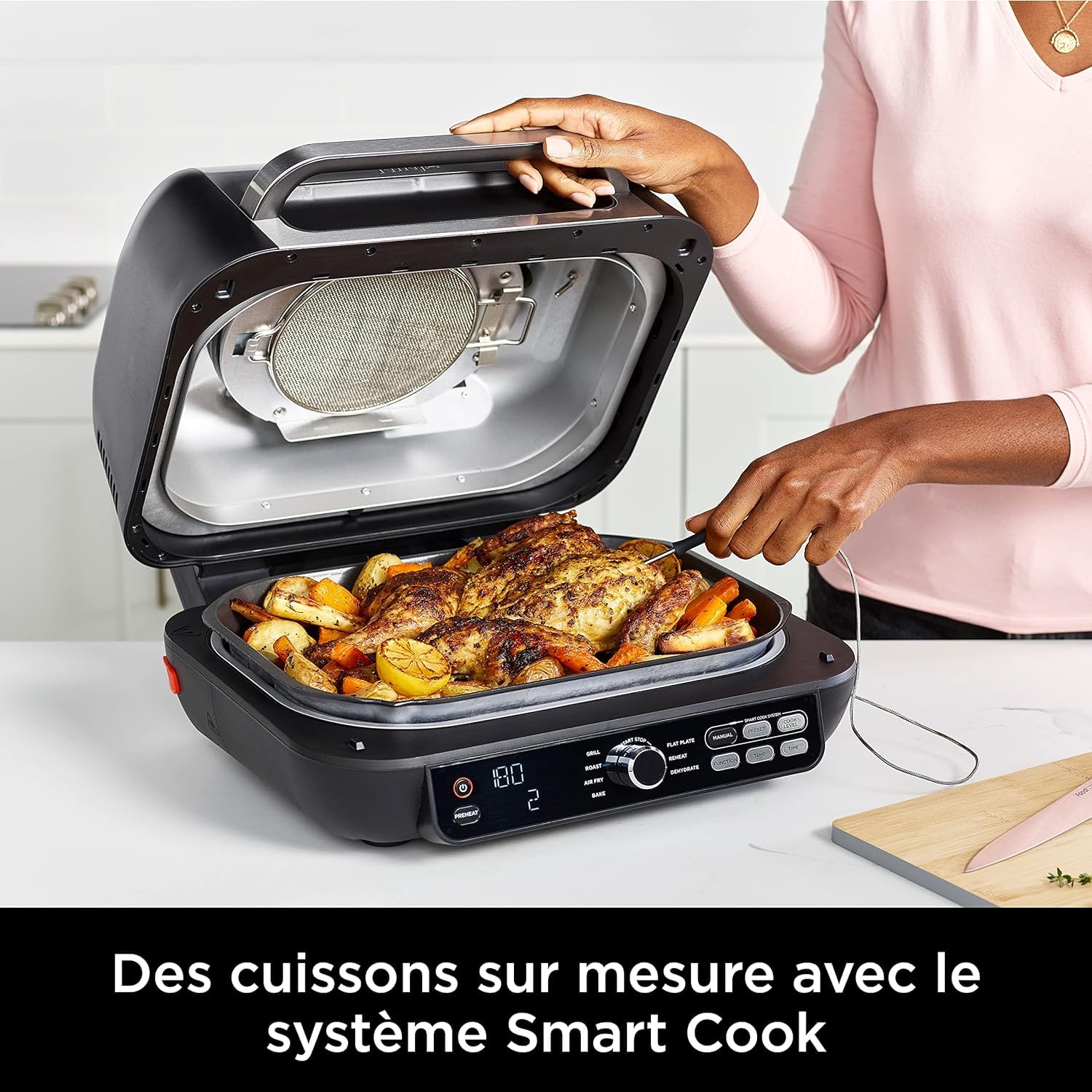 Ninja Foodi MAX PRO Grill, Plancha et Friteuse à air avec sonde de cuisson numérique, 3,8L, 7 en 1, Grill, Air Fryer, Cuire, Rôtir et plus, Pièces lav