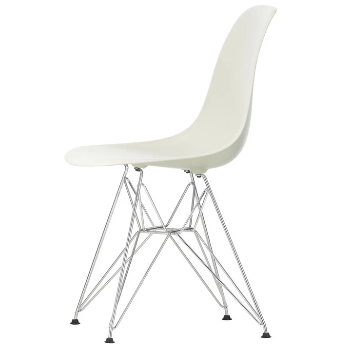 Vitra - Eames Plastic Side Chair DSR RE, verchromt / kieselstein (Filzgleiter basic dark)