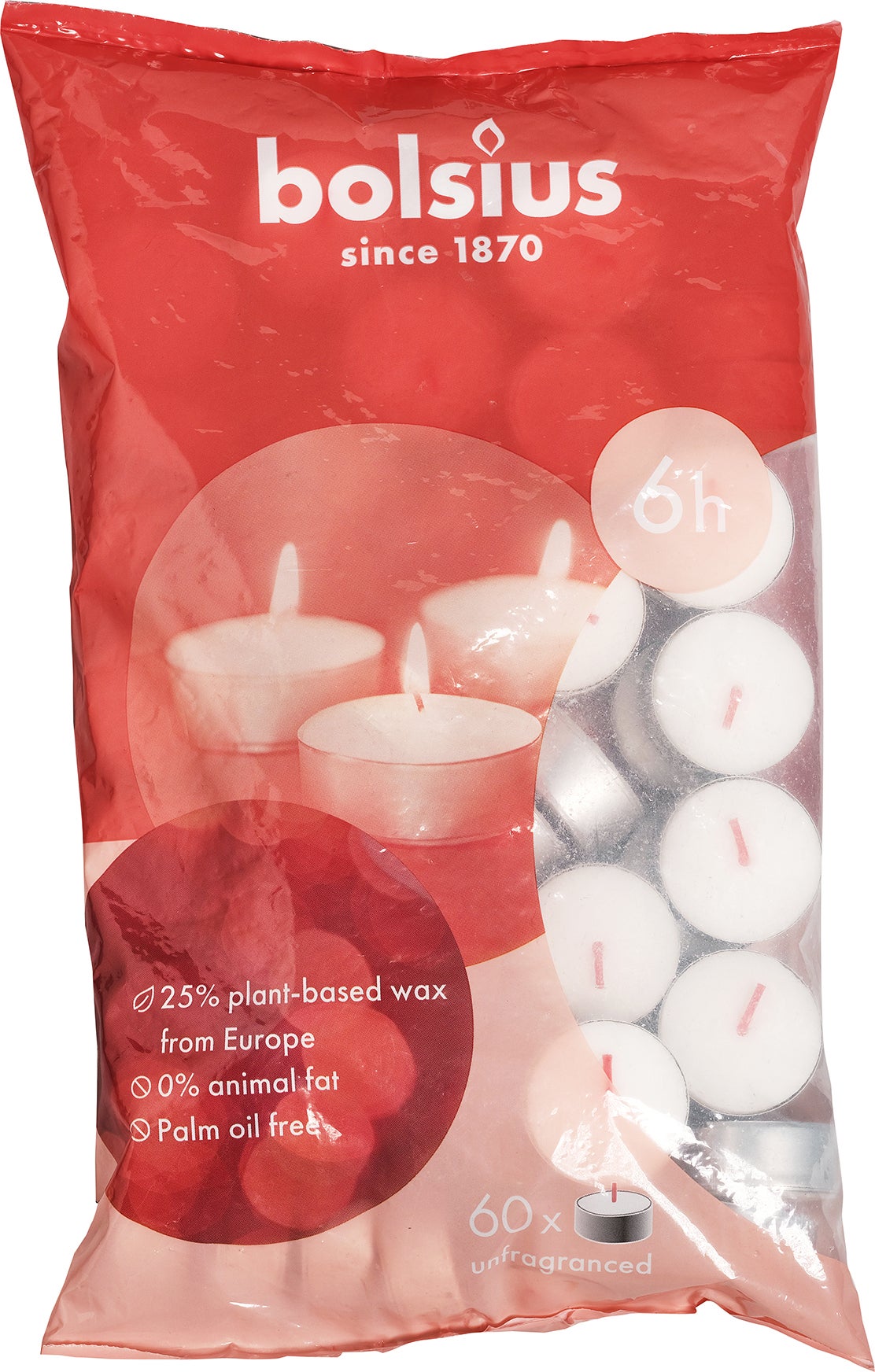 Bolsius waxinelichten D-light wit 6 uur 60 stuks