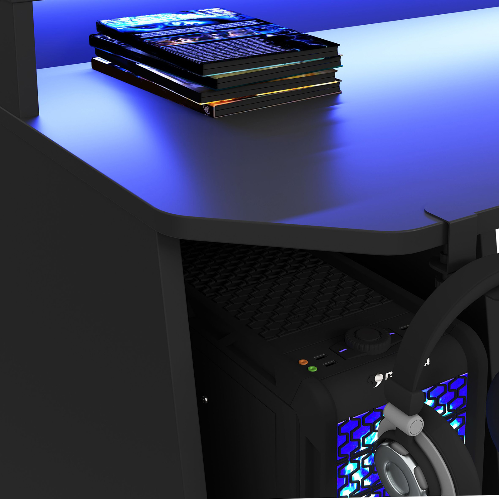 Gamer-Schreibtisch - schwarz - mit LED-Beleuchtung - 200 cm breit