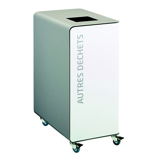 Borne de tri sélectif 90 L support-sac avec roulettes sans serrure - cubatri - tri autres déchets-blanc+gris