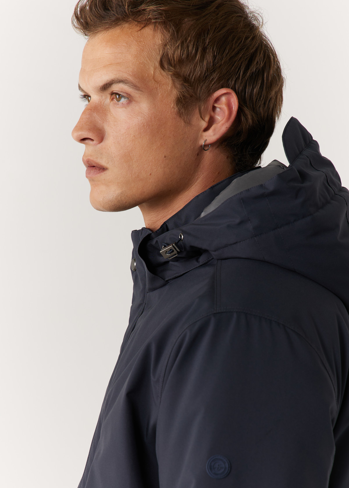 Parka unie bleu marine à capuche amovible