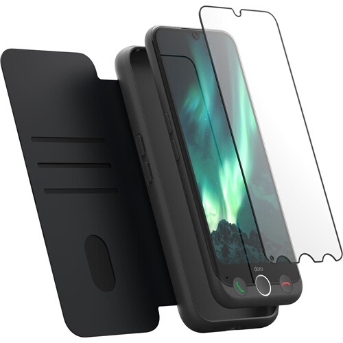 Smartphone Doro Pack seniors Aurora A30 graphite avec etui de protection noir + film de protection en verre trempé