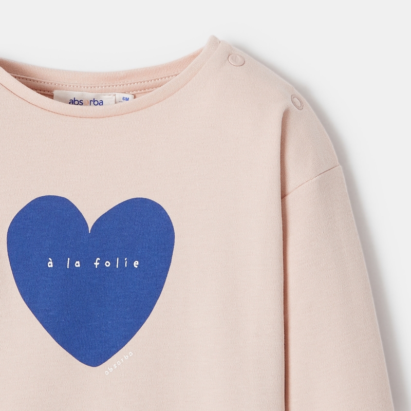 T-shirt en jersey épais et motif grand cœur rose bébé fille Absorba