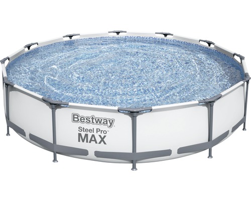 Bovengronds zwembadframe zwembadset Bestway Steel Pro MAX™ rond Ø 366x76 cm incl. cartridge filtersysteem lichtgrijs