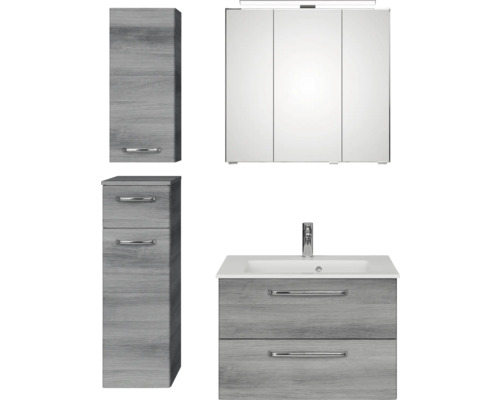 Pelipal Kumba badkamermeubelset (B x H x D): 107 x 200 x 50 cm, grafiet getextureerde fronten, 5-delige set inclusief mineraal gegoten wastafel, badmeubel en wandkast (99.770126194)