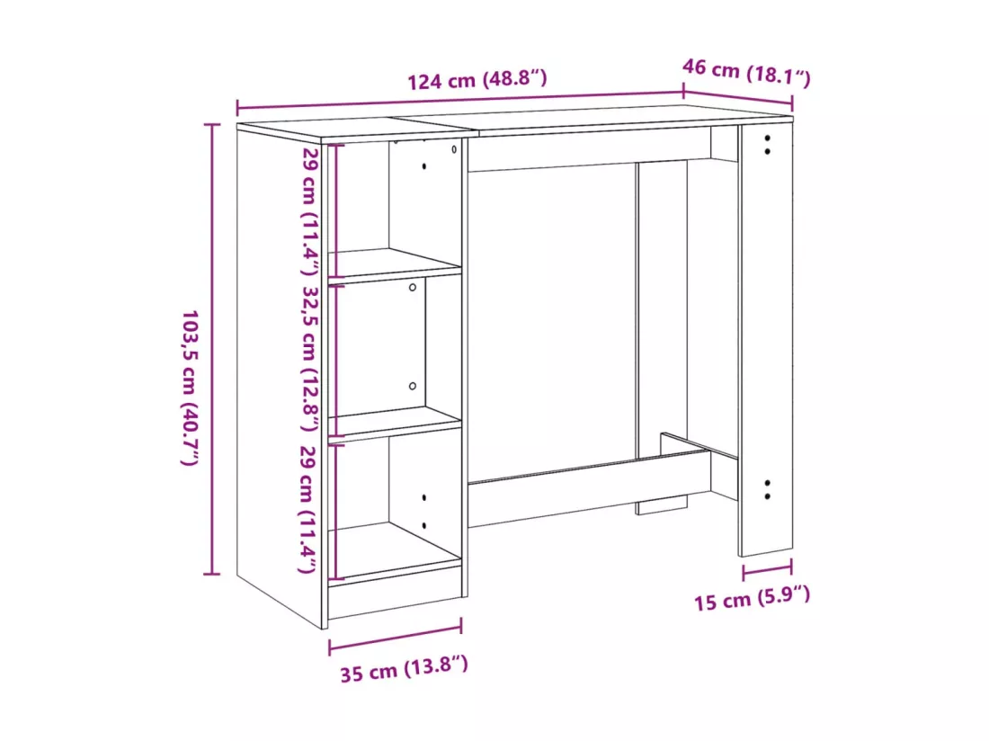 Table de bar et étagère blanc 124x46x103,5 cm bois d'ingénierie