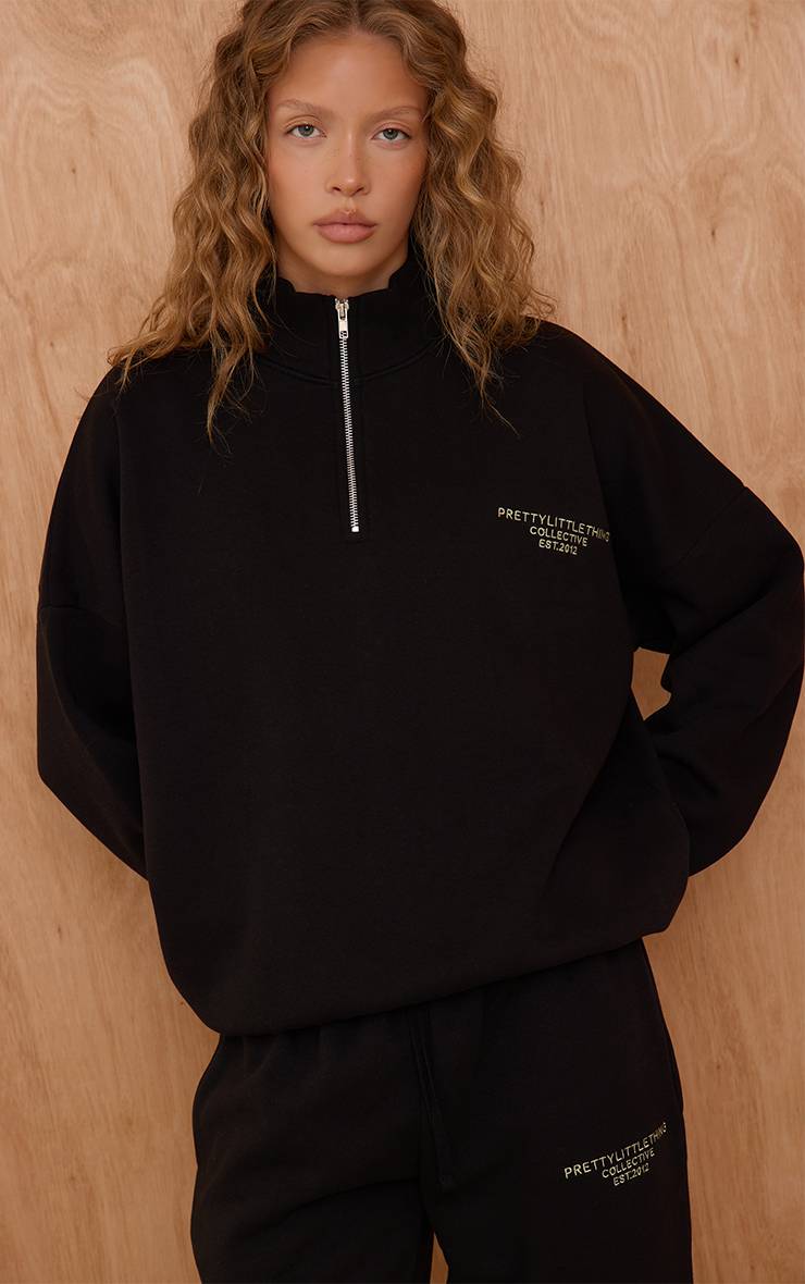 Noir Sweat À Casynthétiqueche Zippé Avec Imprimé Prettylittlething