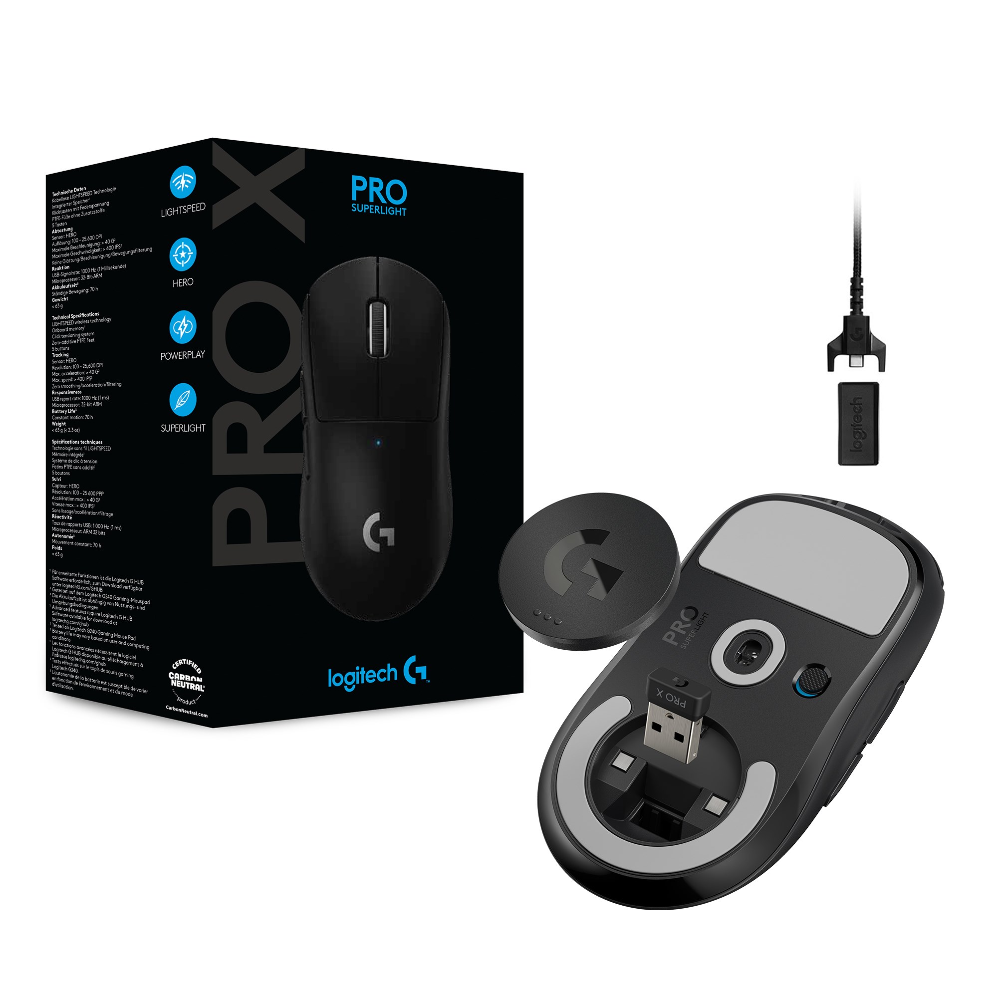 Logitech G Pro X Superlight Trådløs gamingmus Svart