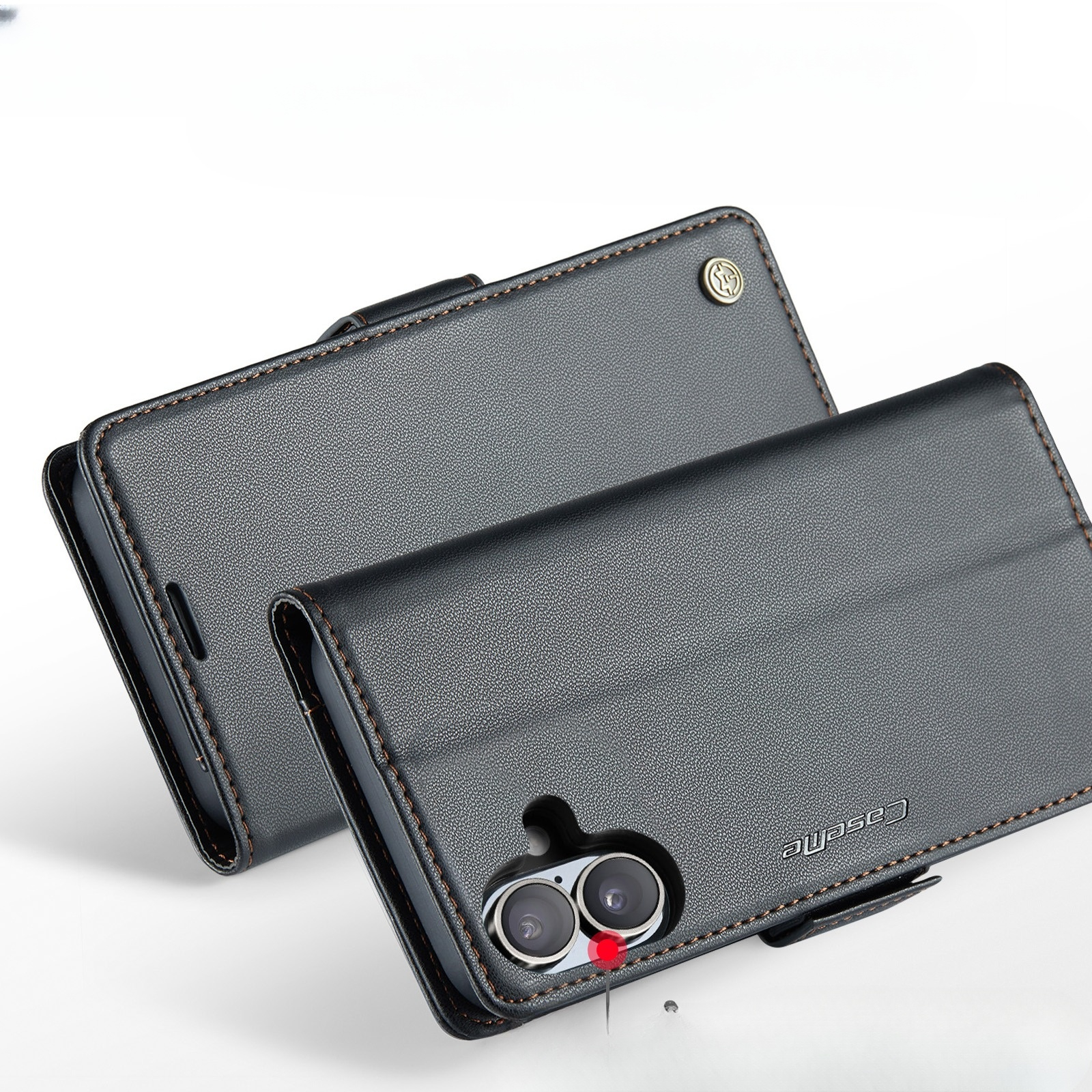 iPhone 17 Leder Tasche Flip Wallet Etui mit Kartenfächern Litchi Look (RFID Schutz) - Schwarz