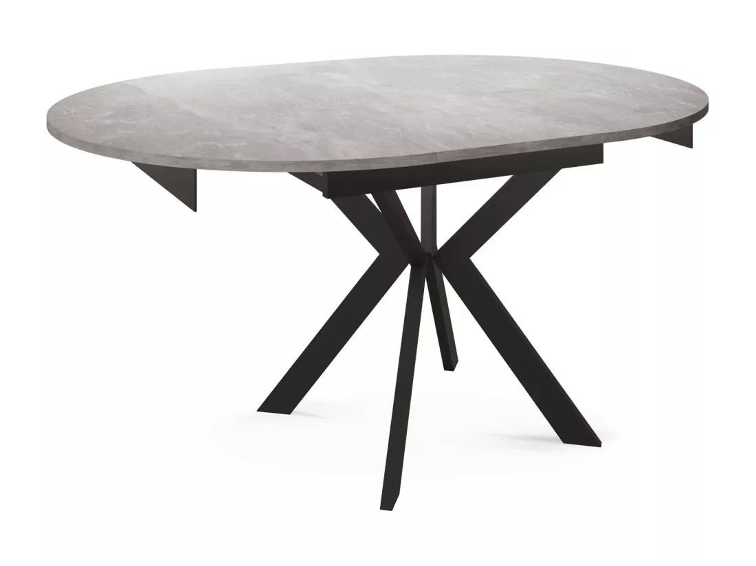 Table à Manger Extensible Ronde Avec Pieds En Métal Noir - Rangement Des Extensions à L'intérieur - Table Ronde Style Industriel Pour Salon Séjour - Gain De Place -